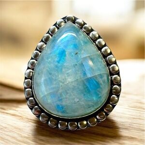 Elegant Silver and 🌈 Rainbow MoonStone Ring
